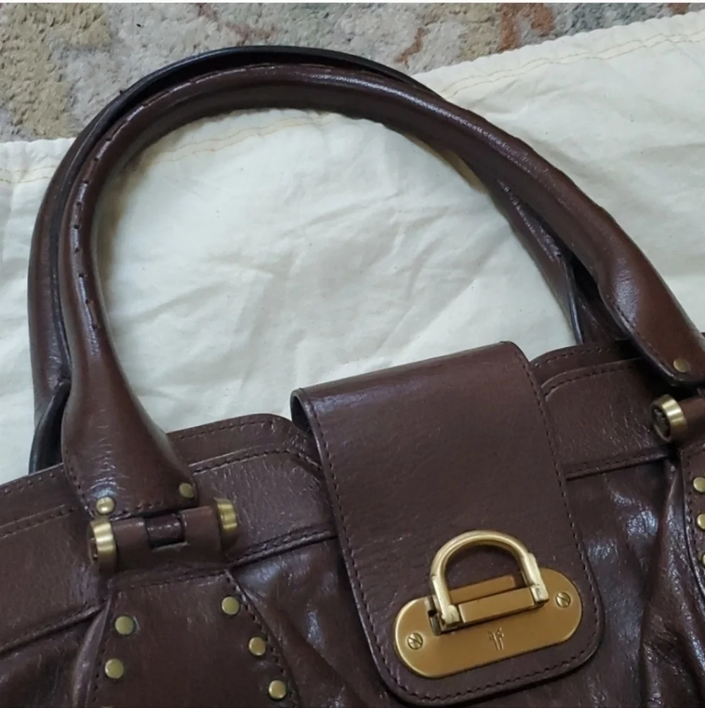 Frye large pleated stud satchel